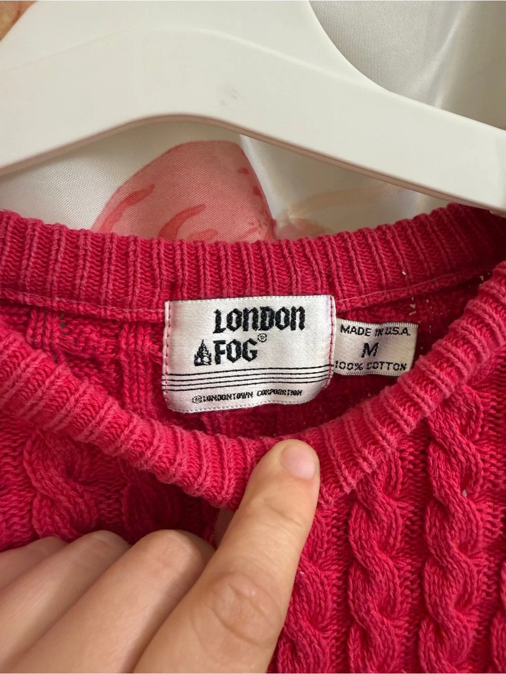 London Fog Vintage Cable Knit Crewneck Sweater - Fuchsia Pink